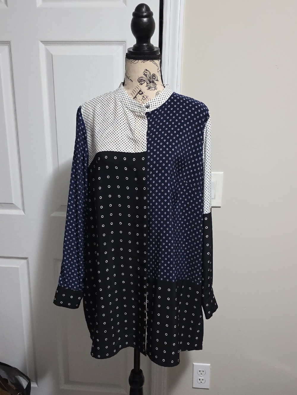 Alfani Iconic Mod Mixed Media Colorblock Linear Rings Tunic Shirt Top Sz Medium